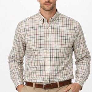Orvis Men's Ivory Multicolor Windowpane Check LS Buttondown Shirt Size XL